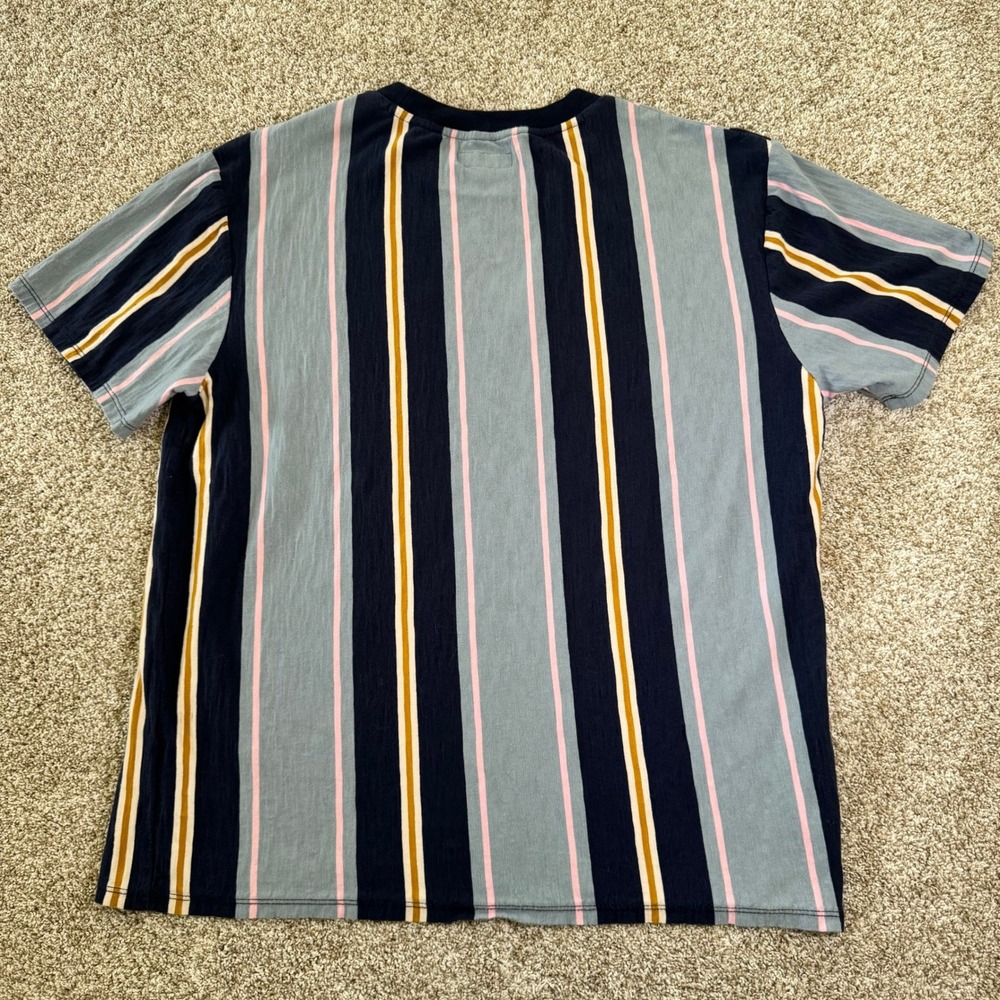 Guess Originals Mens‎ XL Striped T-Shirt Blue Pink Yellow Embroidered Logo Retro - Picture 12 of 14